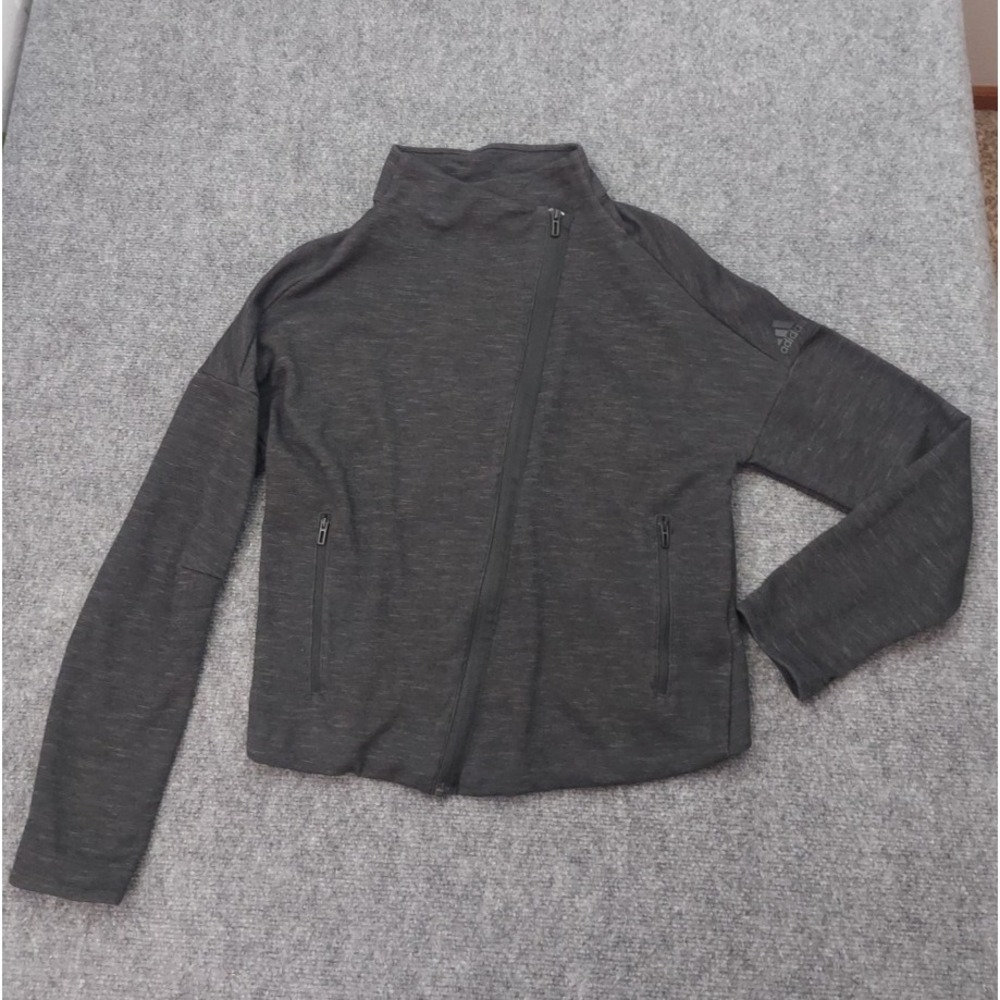 Adidas Moto‎ Jacket Womens Medium 12-14 Gray Assymetrical Zip Soft Logo Pockets